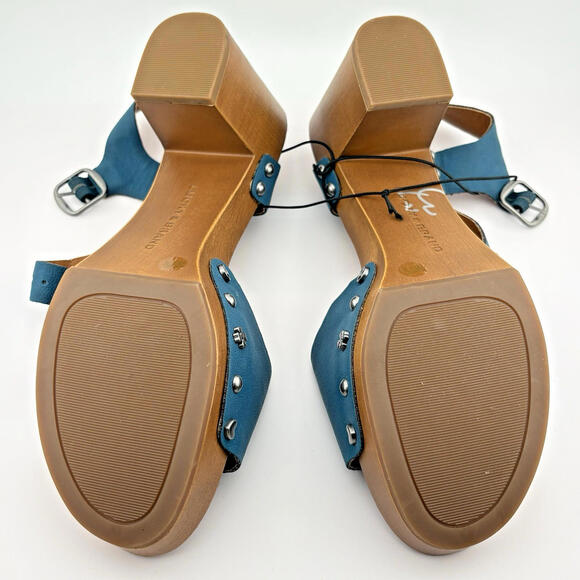 Lucky Brand Teal Turquoise Sandals with Wooden Heel Ankle Strap Size 7 - Picture 5 of 6